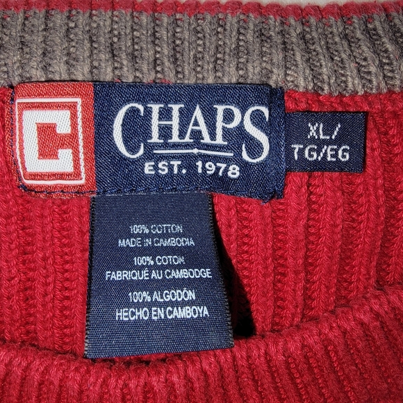 Chaps Men's Vibrant Red Crewneck Sweater - Picture 3 of 4